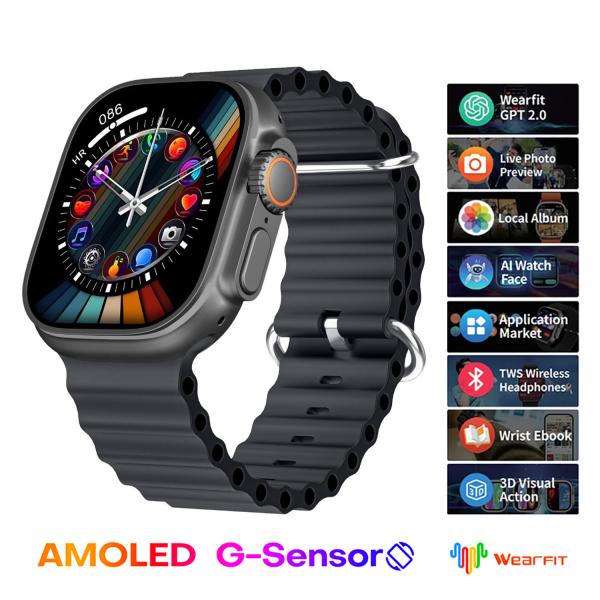 Hk10 Ultra 3 2.02 Amoled Display G-sensor Ai Features With Wearfit Pro App 2 Straps Silver