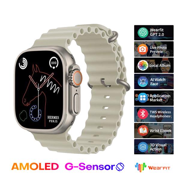 Hk10 Ultra 3 2.02 Amoled Display G-sensor Ai Features With Wearfit Pro App 2 Straps Silver