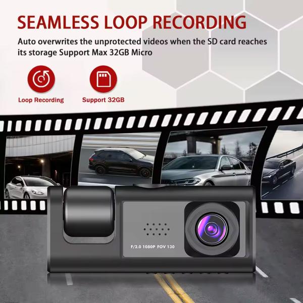 Y16 3 Channel Dash Cam Hd 1080p (170° Ultra-wide-angle A+ Lens) Front Rear Video