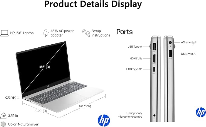 HP 15-fd0361TU – 13th Gen Core i5, 8GB RAM, 512GB SSD, 15.6" FHD, Windows 11, Silver
