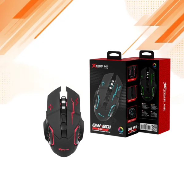 Xtrike Me GW-601 wireless gaming mouse front view with RGB lighting