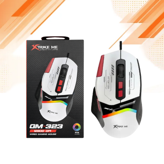 Xtrike Me GM-323 RGB wired gaming mouse front view with box