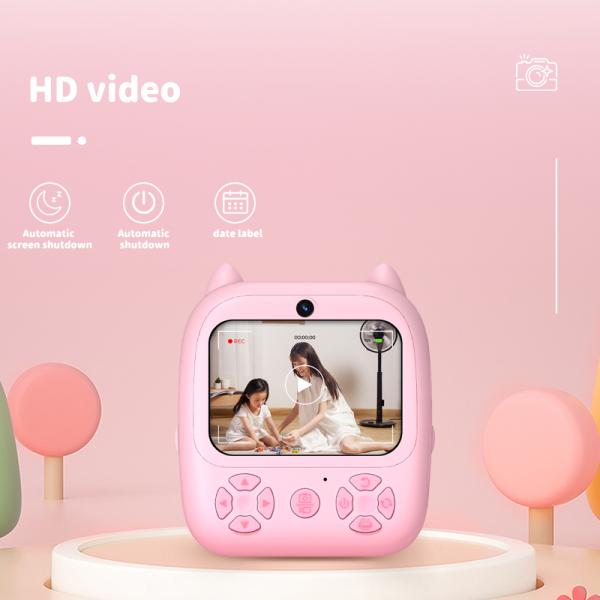 D8s Childrens Time Front/back Rear Hd Digital Thermal Print Camera 1080p 48mp Pink